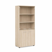 Policová skriňa BASIC, kombinovaná so sklom, so zámkom, 80x40x182,1cm, agát svetlý