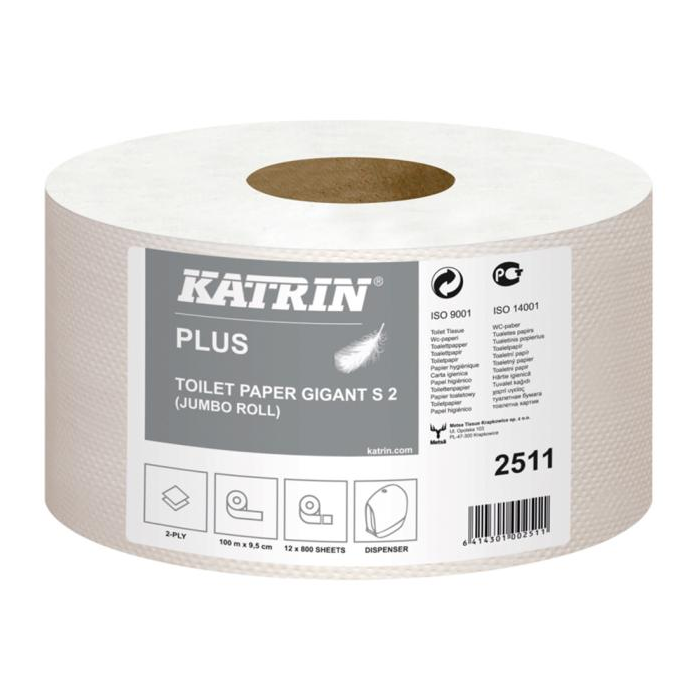 Toaletný papier 2-vrstvový KATRIN Plus Gigant Toilet S2 18 cm, celulóza, návin 100 m